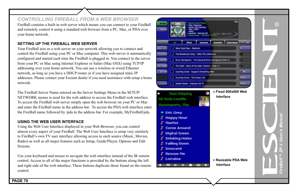 Controlling fireball from a web browser | Escient ZP-'1 User Manual | Page 70 / 77