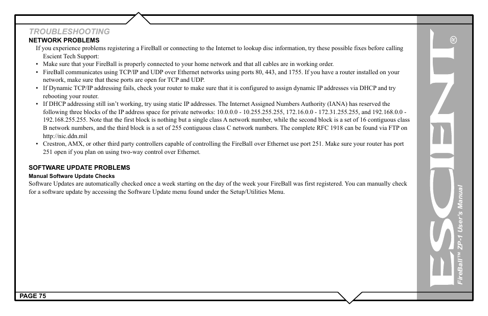 Troubleshooting | Escient ZP-'1 User Manual | Page 75 / 77