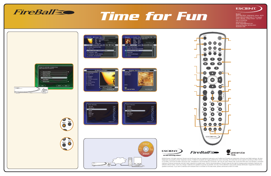 Time for fun, Zp-1, Network music player | Select a fireball server to connect to, Listen to music, Listen to internet radio, Optional fireball-pc software | Escient FIREBALL ZP-1 User Manual | Page 2 / 2