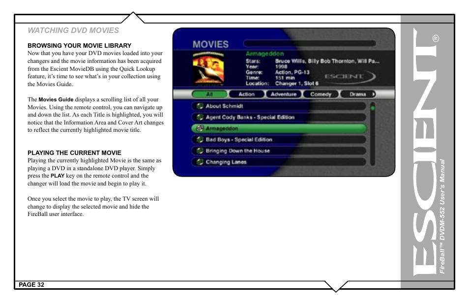 Watching dvd movies | Escient DVDN-552 User Manual | Page 32 / 125