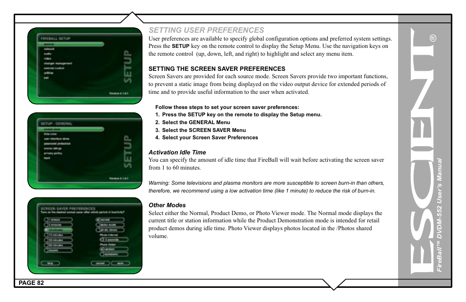 Setting user preferences | Escient DVDN-552 User Manual | Page 82 / 125