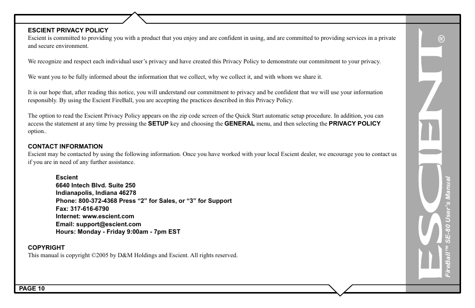 Escient SE-80 User Manual | Page 10 / 92