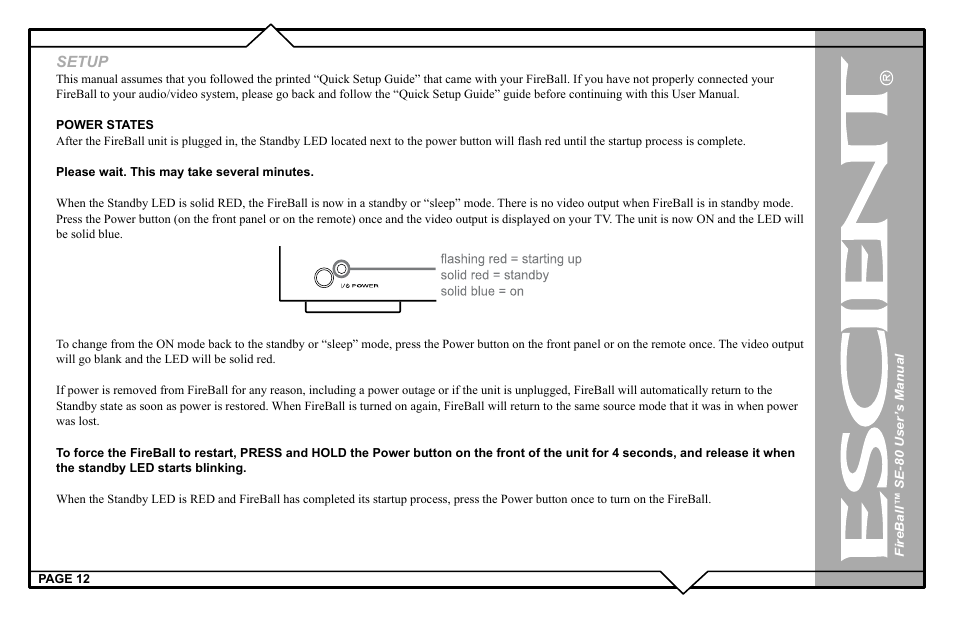 Setup | Escient SE-80 User Manual | Page 12 / 92