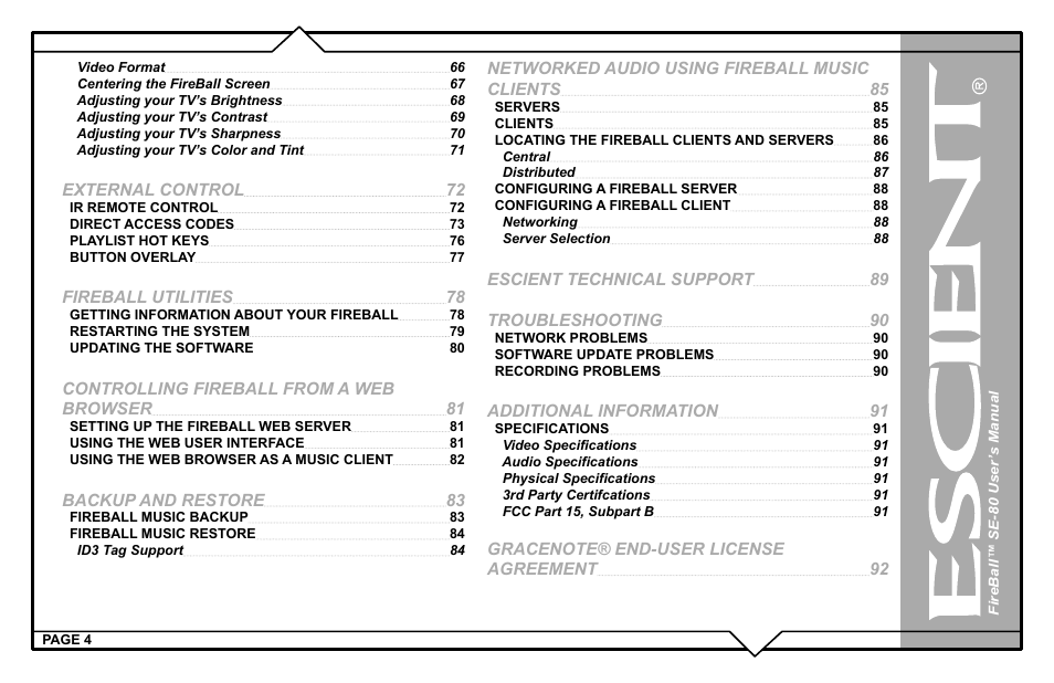 Escient SE-80 User Manual | Page 4 / 92