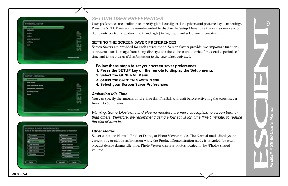 Setting user preferences | Escient SE-80 User Manual | Page 54 / 92