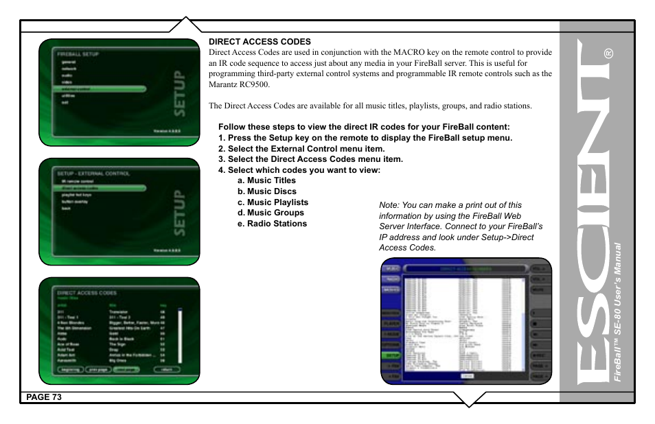 Escient SE-80 User Manual | Page 73 / 92