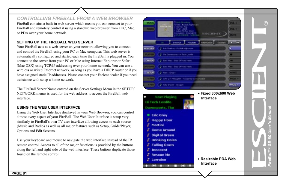 Controlling fireball from a web browser | Escient SE-80 User Manual | Page 81 / 92