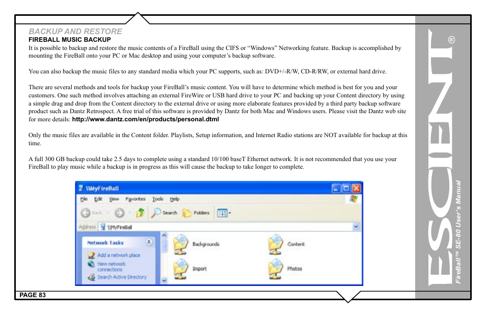 Backup and restore | Escient SE-80 User Manual | Page 83 / 92