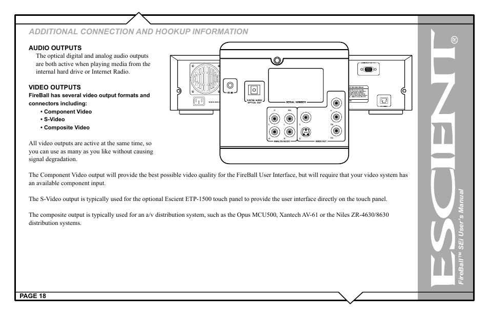 Additional connection and hookup information | Escient FireBall Media Management system User Manual | Page 18 / 98