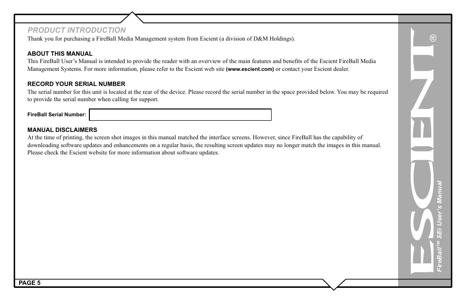 Product introduction | Escient FireBall Media Management system User Manual | Page 5 / 98