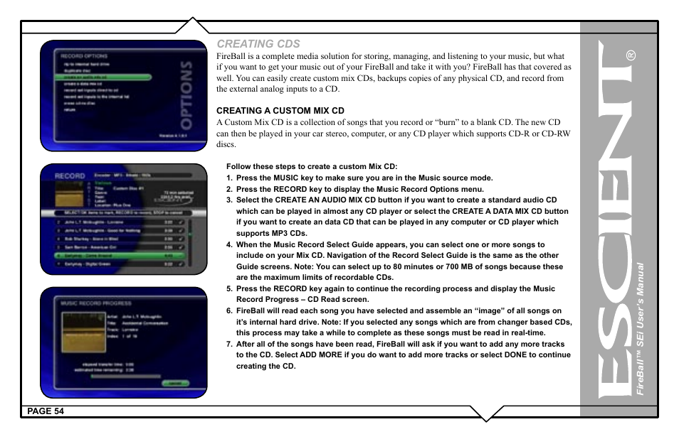 Creating cds | Escient FireBall Media Management system User Manual | Page 54 / 98