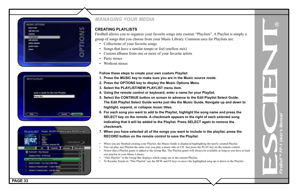 Managing your media | Escient M51001-01A1 User Manual | Page 33 / 77