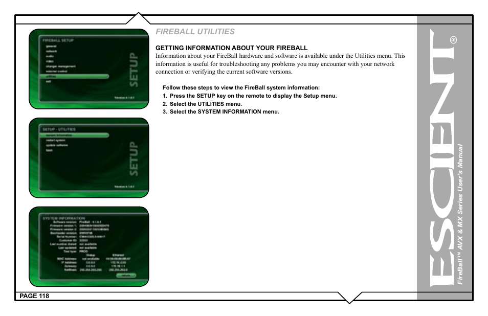 Fireball utilities | Escient FireBall AVX User Manual | Page 118 / 132