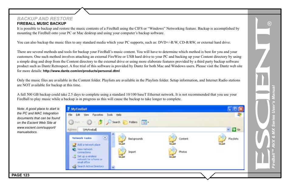 Backup and restore | Escient FireBall AVX User Manual | Page 123 / 132