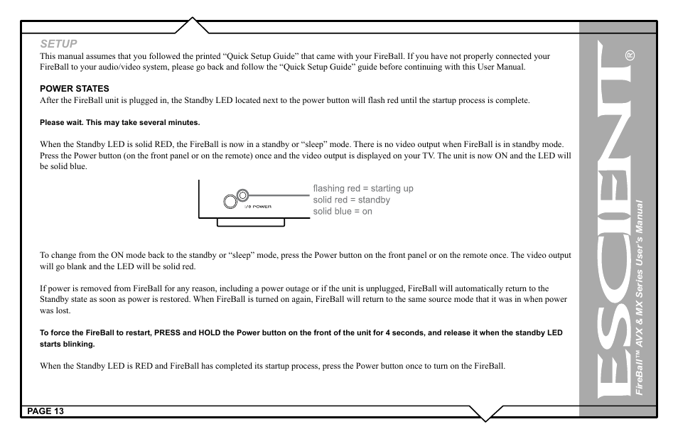 Setup | Escient FireBall AVX User Manual | Page 13 / 132