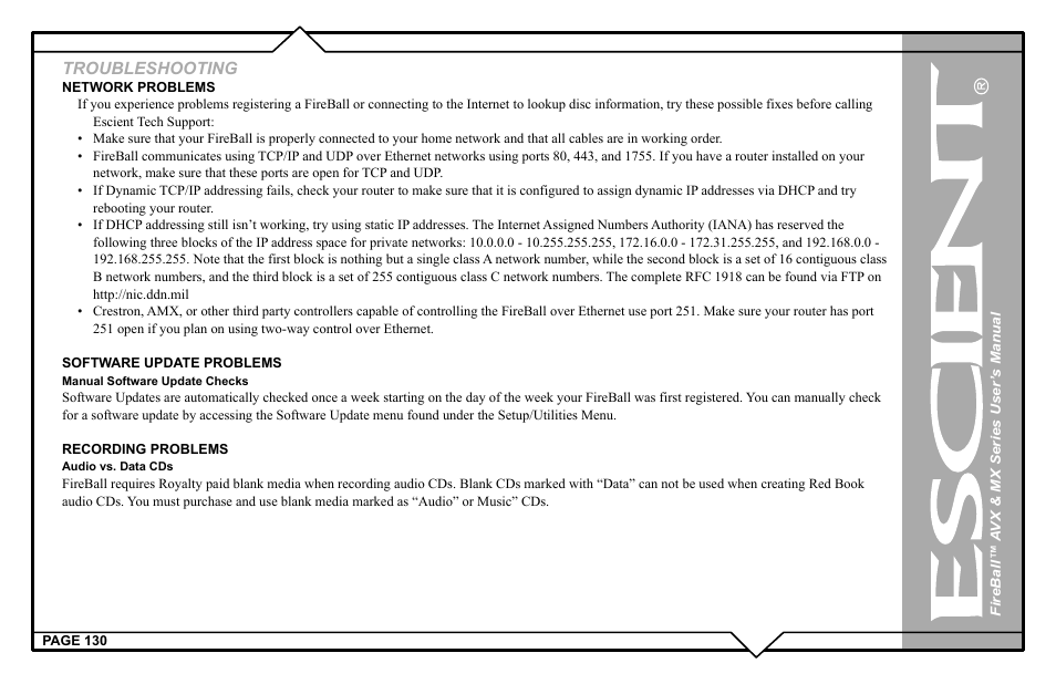 Troubleshooting | Escient FireBall AVX User Manual | Page 130 / 132