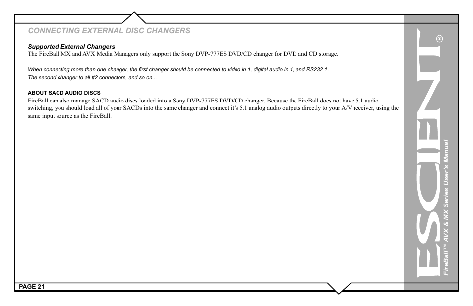 Connecting external disc changers | Escient FireBall AVX User Manual | Page 21 / 132