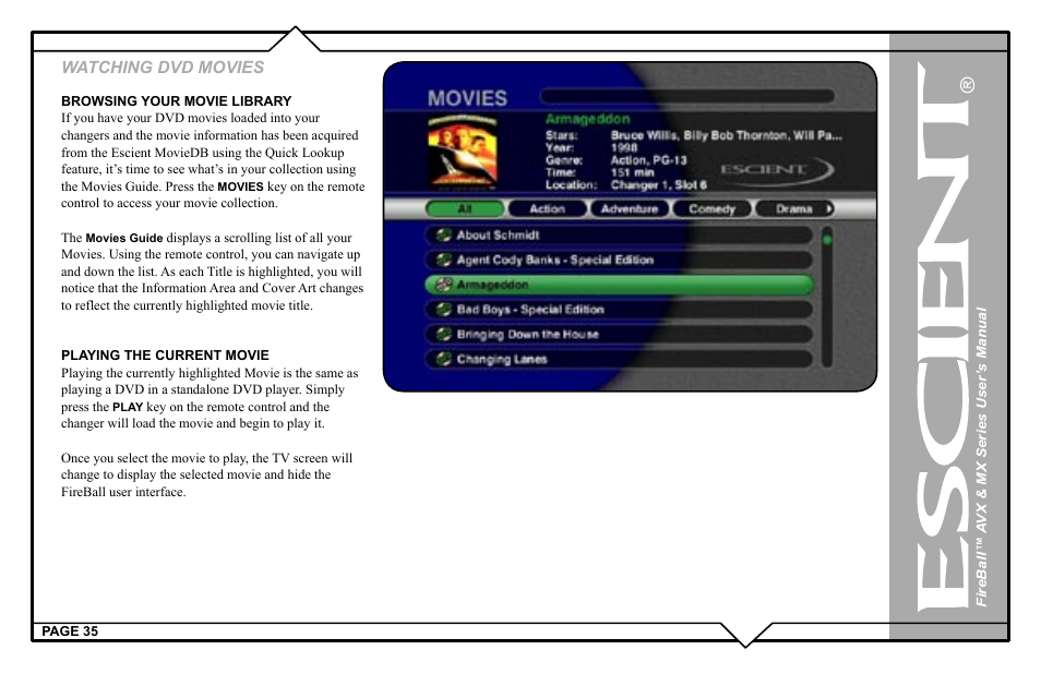 Watching dvd movies | Escient FireBall AVX User Manual | Page 35 / 132