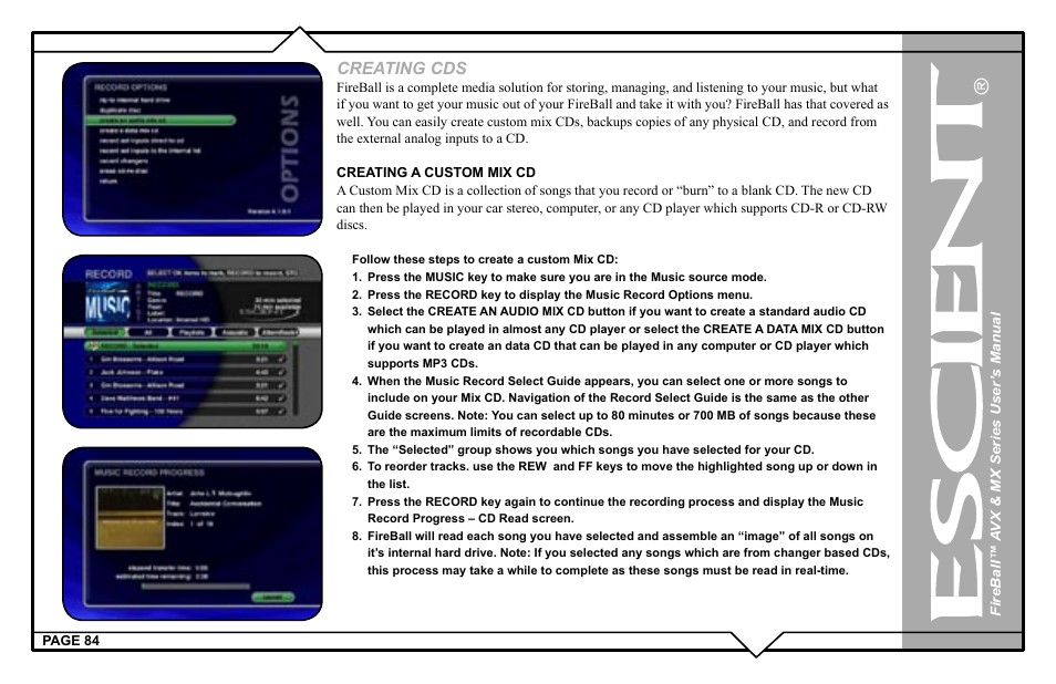 Creating cds | Escient FireBall AVX User Manual | Page 84 / 132