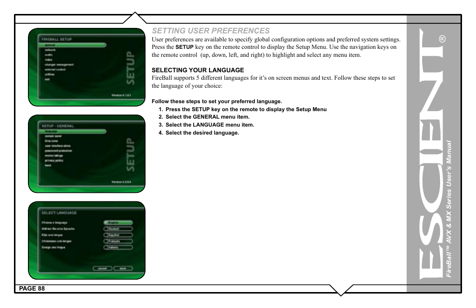 Setting user preferences | Escient FireBall AVX User Manual | Page 88 / 132