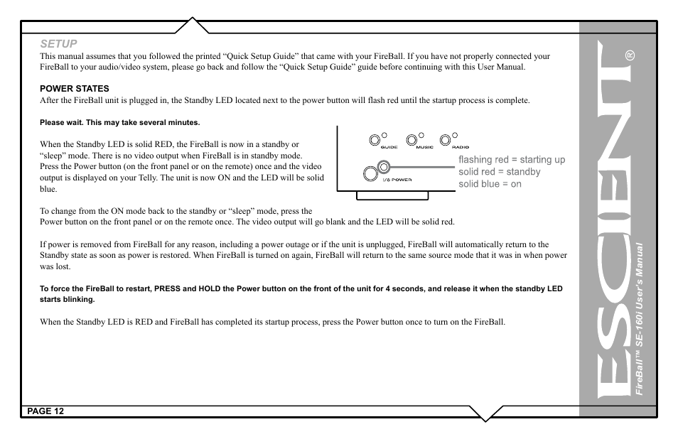 Setup | Escient SE-160i User Manual | Page 12 / 98