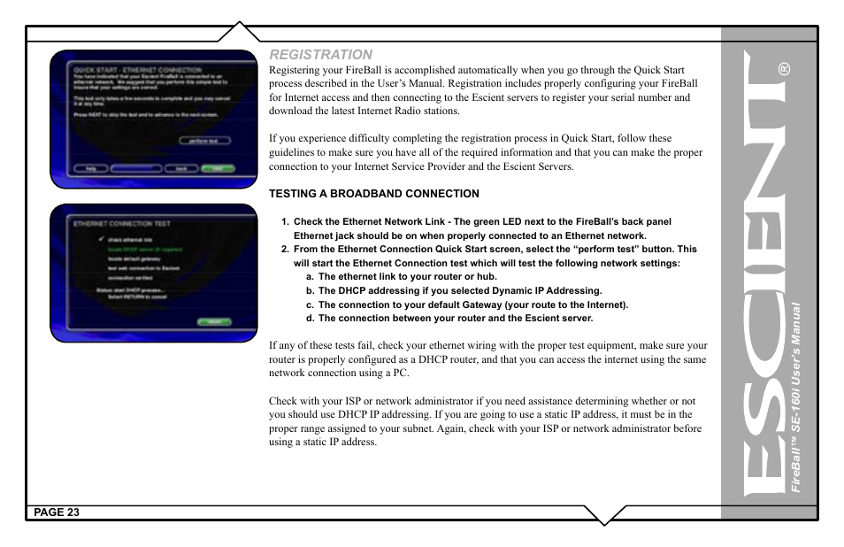 Registration | Escient SE-160i User Manual | Page 23 / 98
