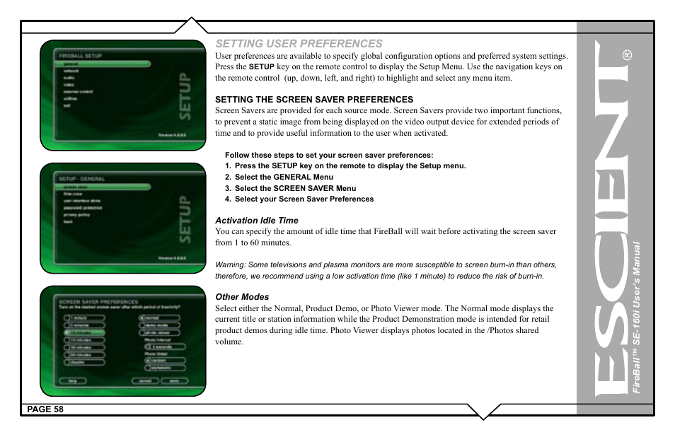 Setting user preferences | Escient SE-160i User Manual | Page 58 / 98