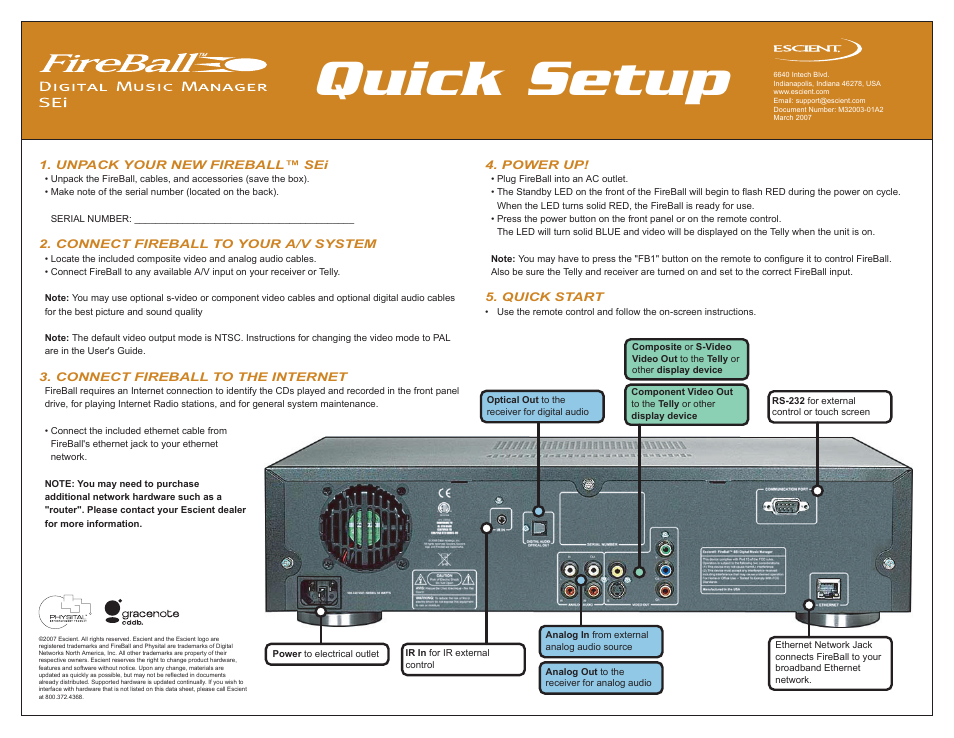 Escient FireBall Digital Music Manager User Manual | 2 pages