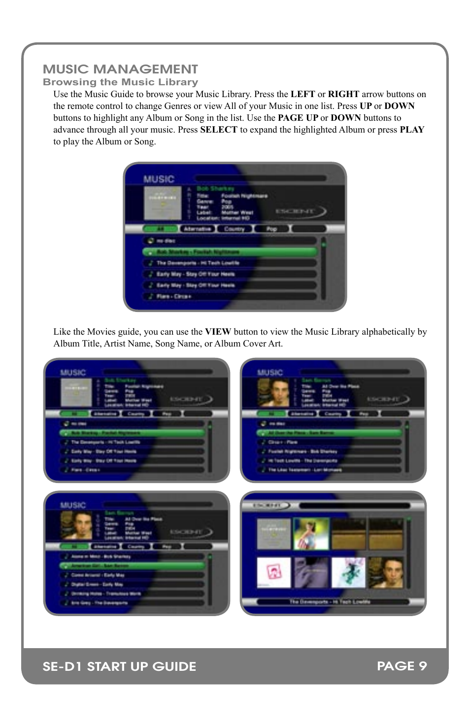 Se-d1 start up guide music management, Page 9 | Escient M32002-01A2 User Manual | Page 11 / 18