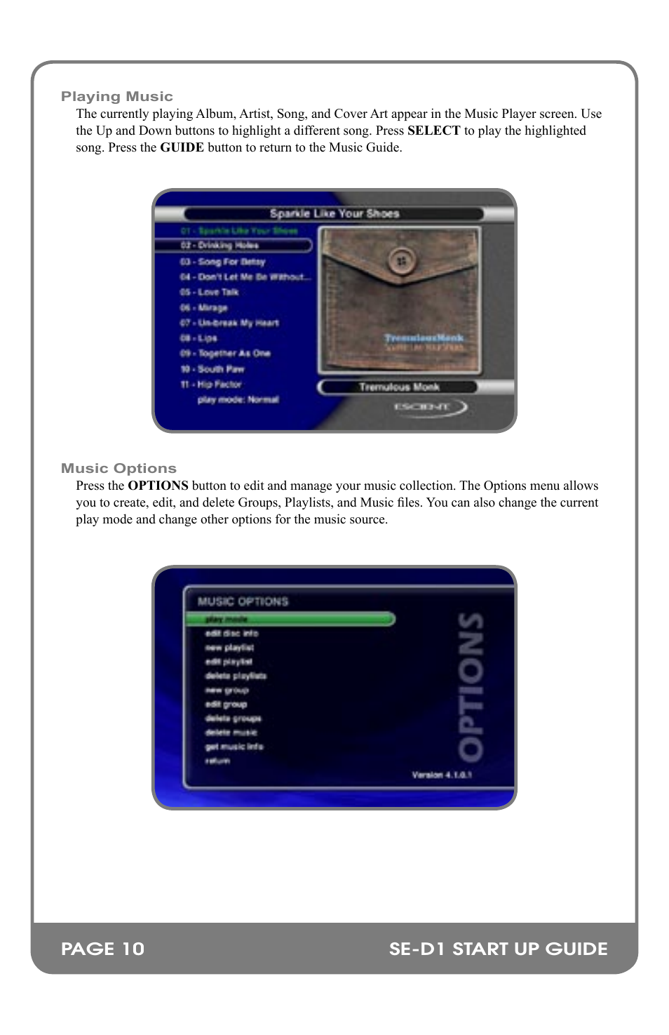 Se-d1 start up guide, Page 10 | Escient M32002-01A2 User Manual | Page 12 / 18