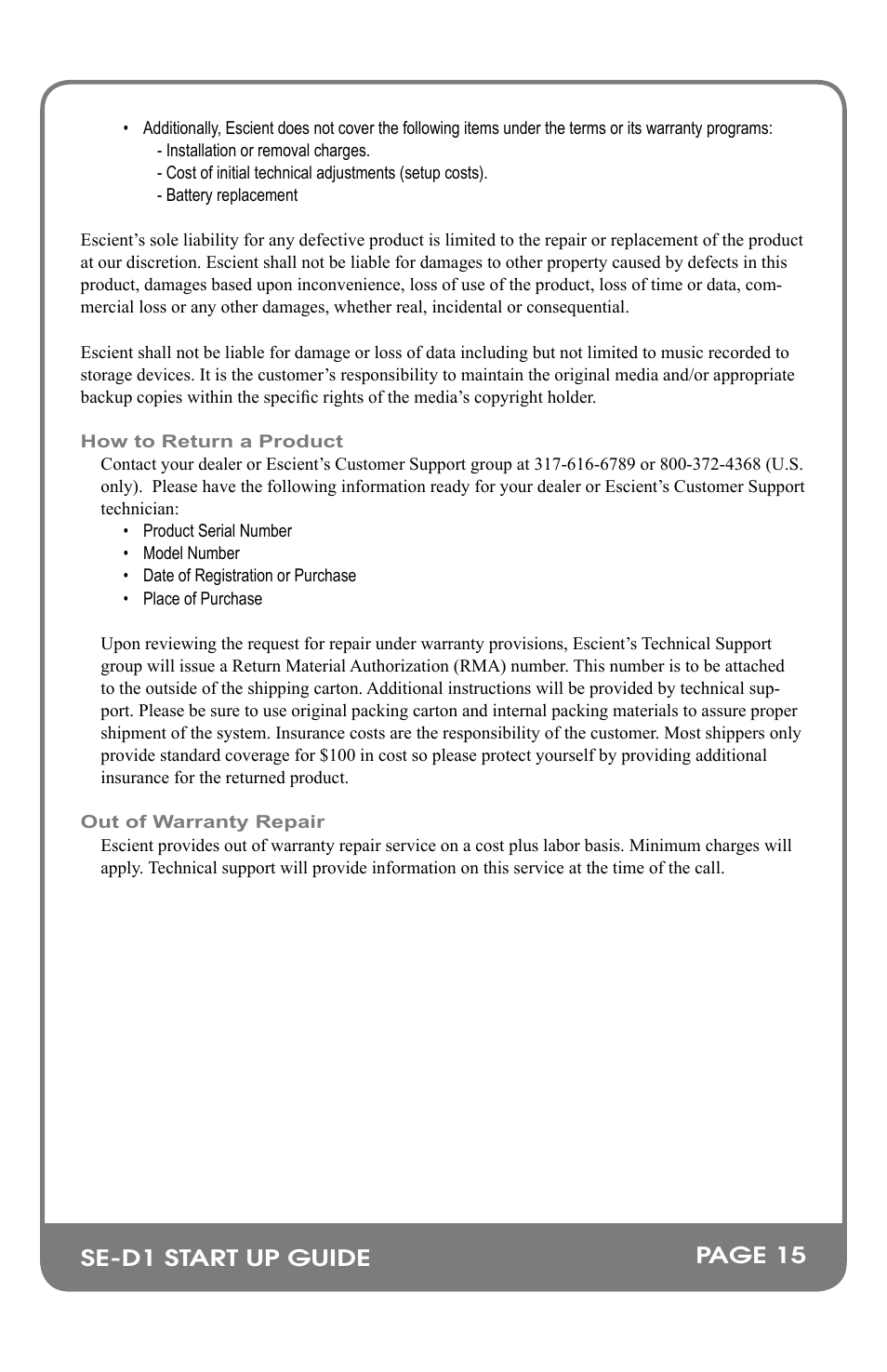 Se-d1 start up guide, Page 15 | Escient M32002-01A2 User Manual | Page 17 / 18