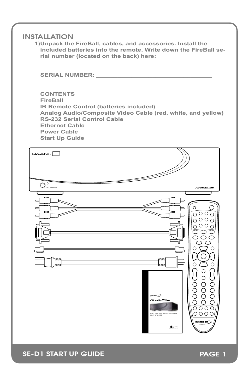 Se-d1 start up guide installation, Page 1 | Escient M32002-01A2 User Manual | Page 3 / 18