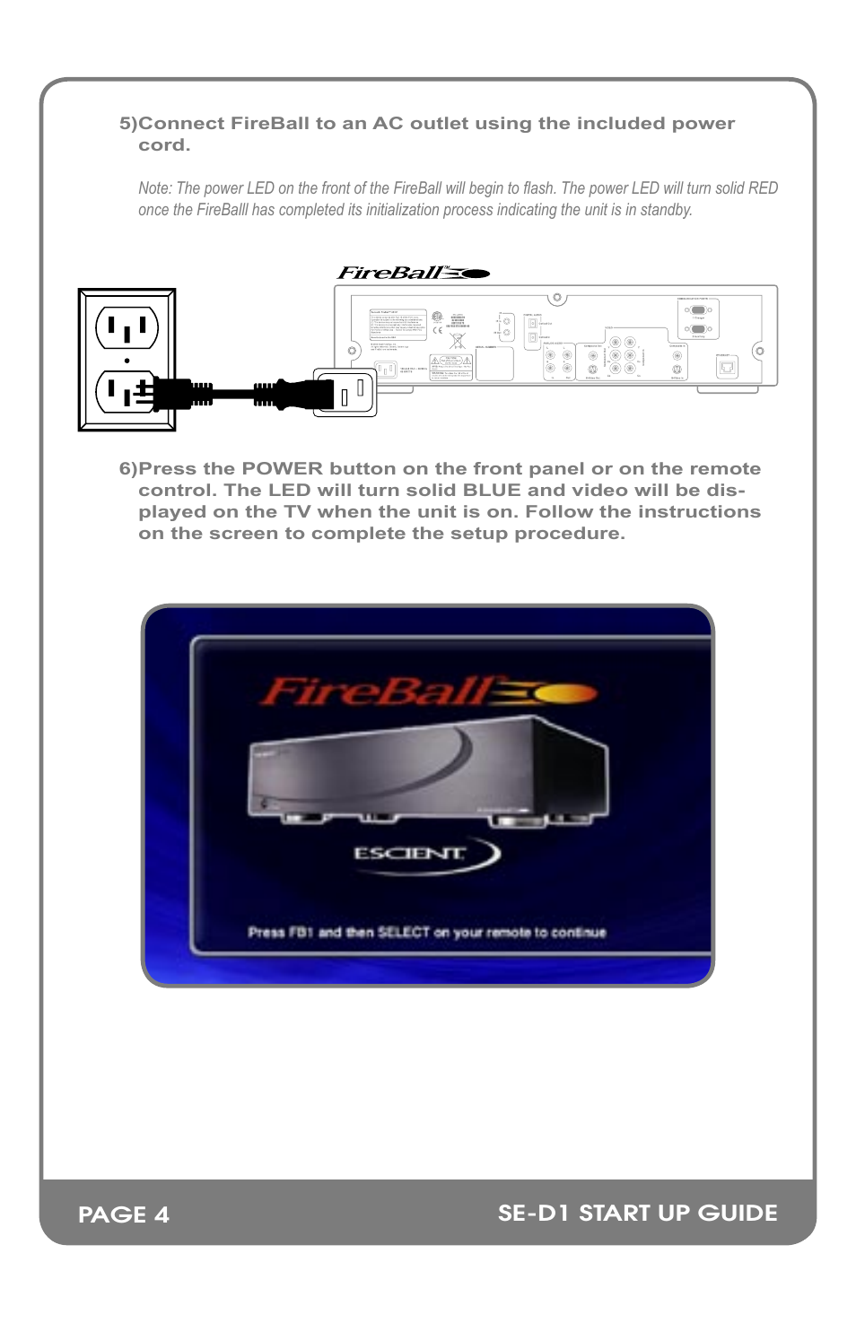 Se-d1 start up guide page 4 | Escient M32002-01A2 User Manual | Page 6 / 18