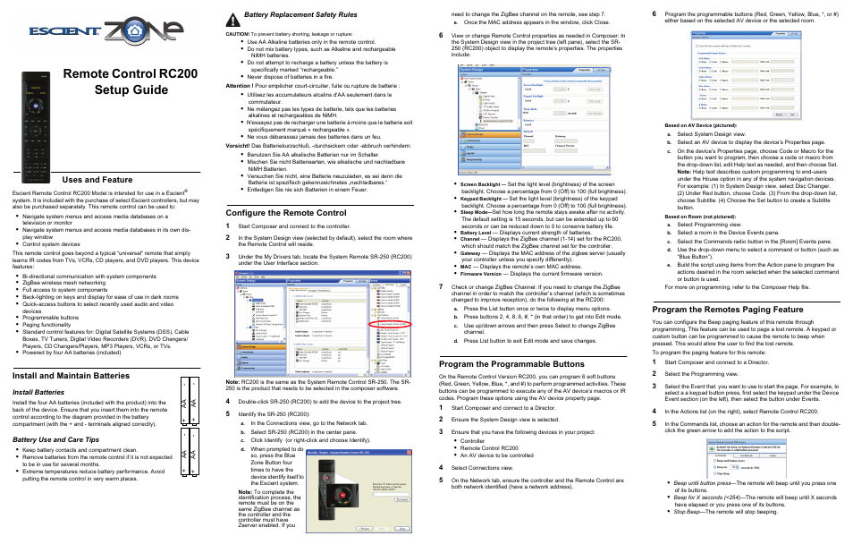 Escient RC200 User Manual | 2 pages