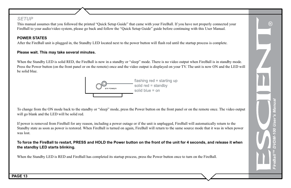 Setup | Escient DVDM-100 User Manual | Page 13 / 107