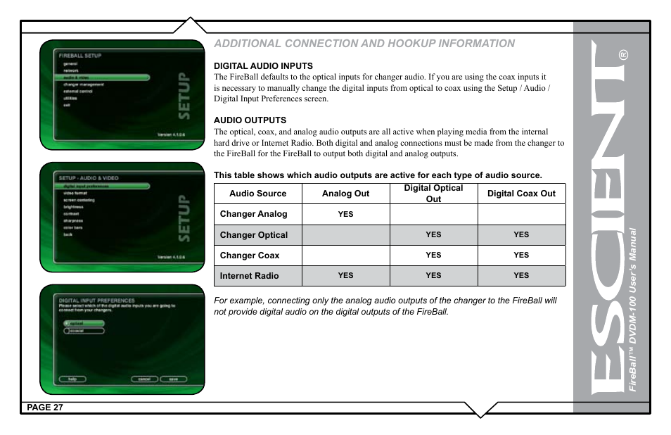 Additional connection and hookup information | Escient DVDM-100 User Manual | Page 27 / 107