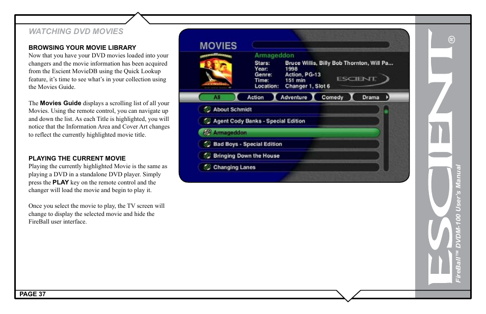 Watching dvd movies | Escient DVDM-100 User Manual | Page 37 / 107