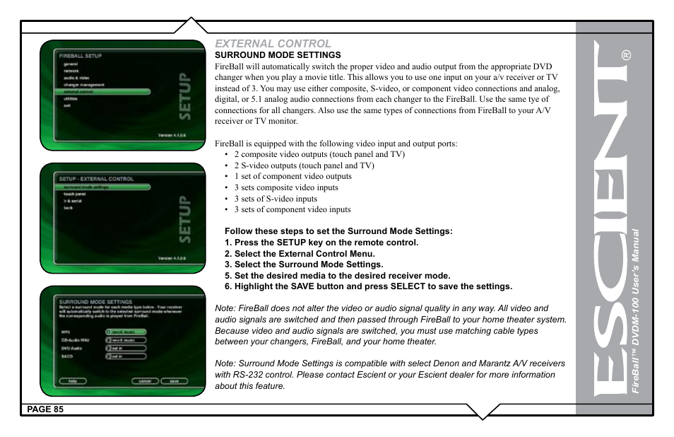 External control | Escient DVDM-100 User Manual | Page 85 / 107