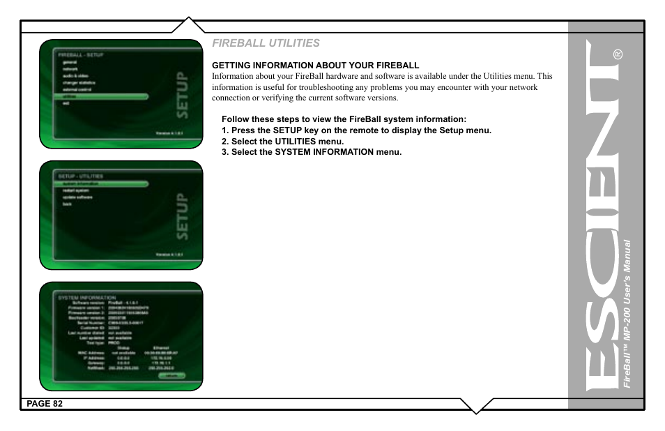 Fireball utilities | Escient MP-200 User Manual | Page 82 / 93