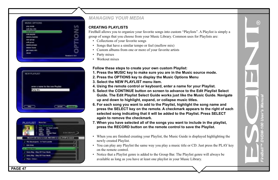 Managing your media | Escient FIREBALL DVDM-100 User Manual | Page 47 / 107