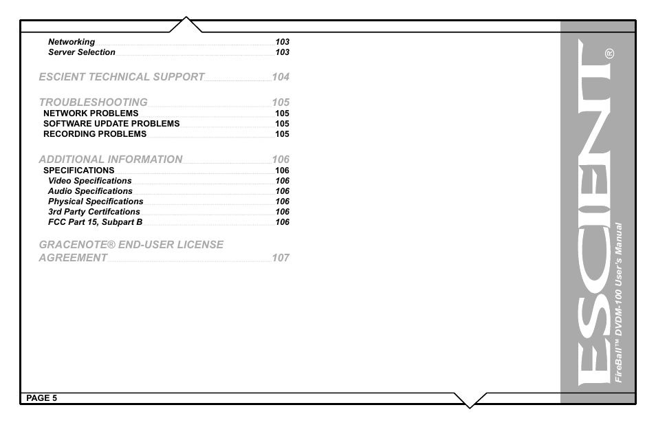 Escient FIREBALL DVDM-100 User Manual | Page 5 / 107