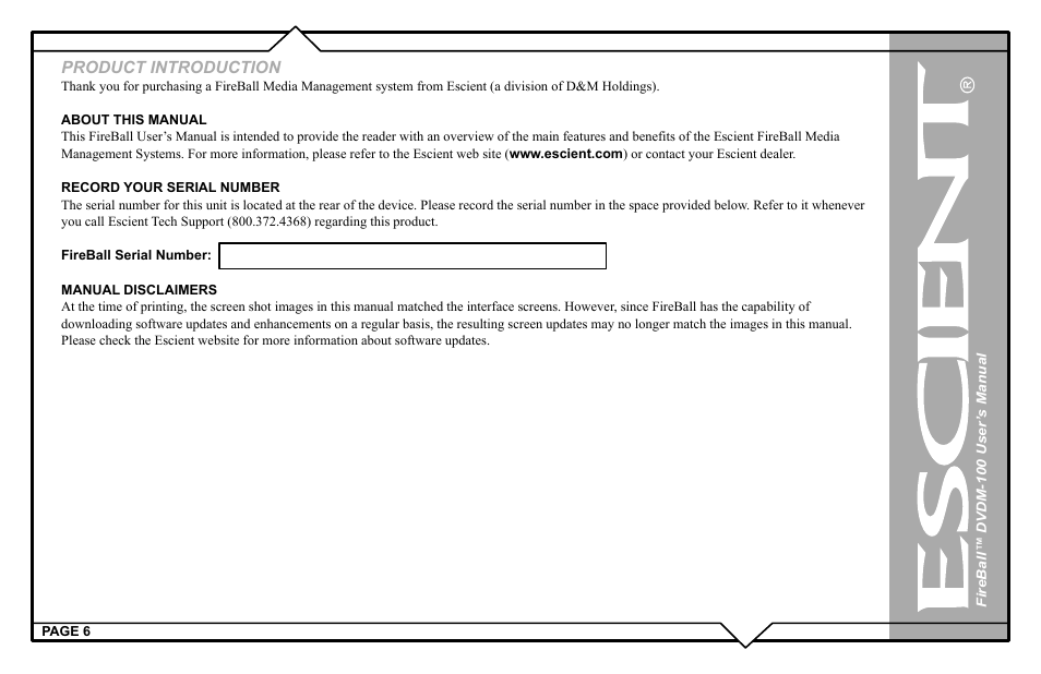 Product introduction | Escient FIREBALL DVDM-100 User Manual | Page 6 / 107