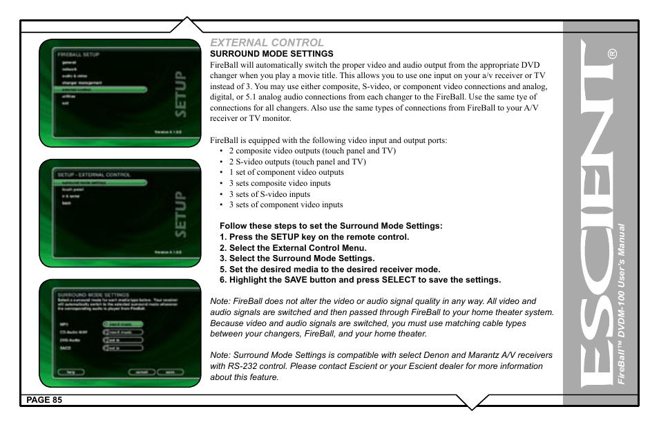 External control | Escient FIREBALL DVDM-100 User Manual | Page 85 / 107
