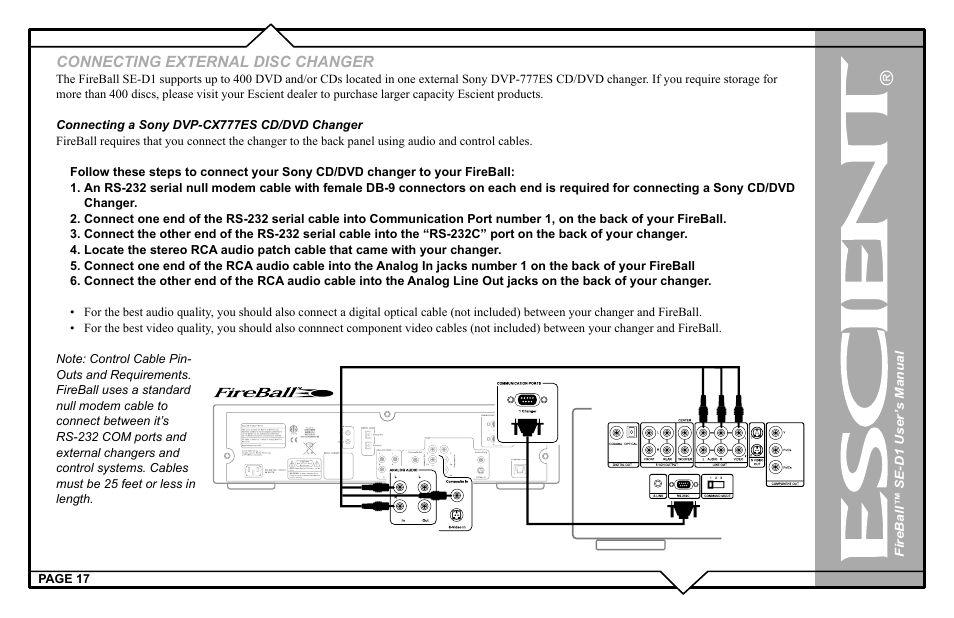 Connecting external disc changer | Escient SE-D1 User Manual | Page 17 / 90