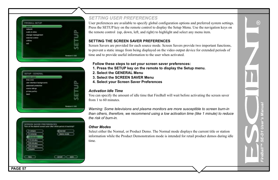 Setting user preferences | Escient SE-D1 User Manual | Page 57 / 90