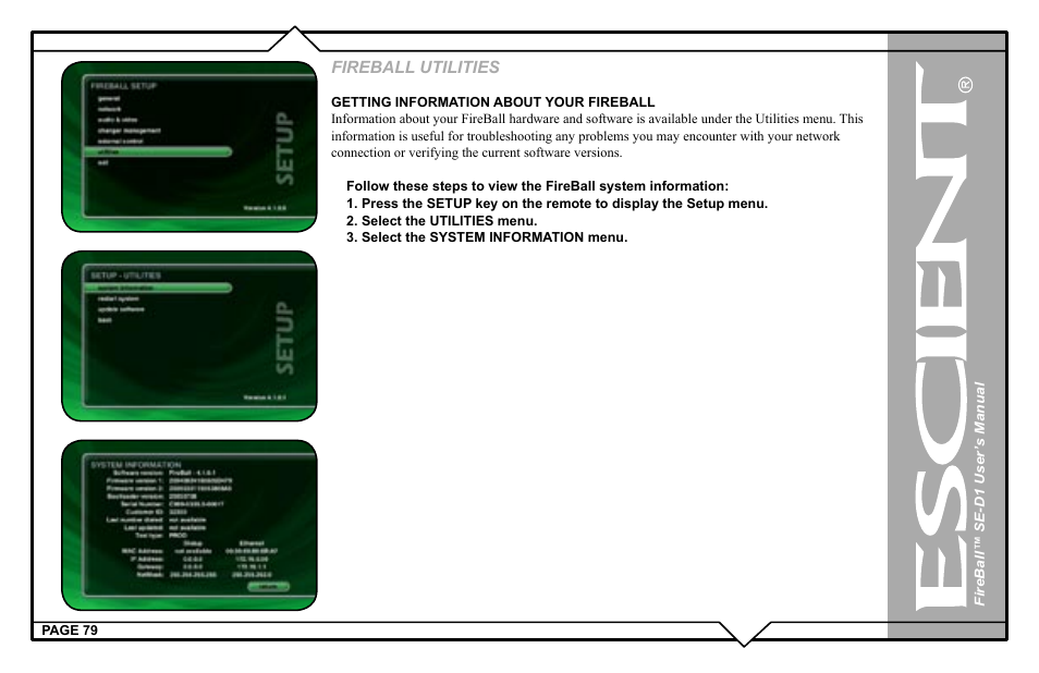 Fireball utilities | Escient SE-D1 User Manual | Page 79 / 90