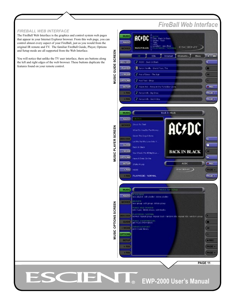 Ewp-2000 user’s manual, Fireball web interface | Escient EWP-2000 User Manual | Page 11 / 44