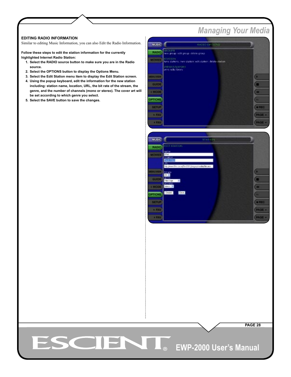 Ewp-2000 user’s manual, Managing your media | Escient EWP-2000 User Manual | Page 28 / 44