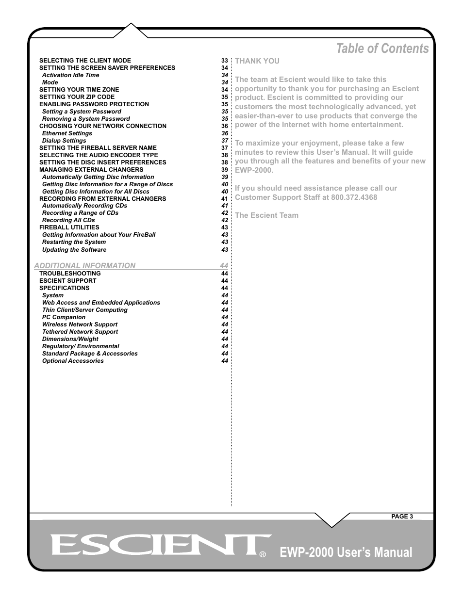 Escient EWP-2000 User Manual | Page 3 / 44