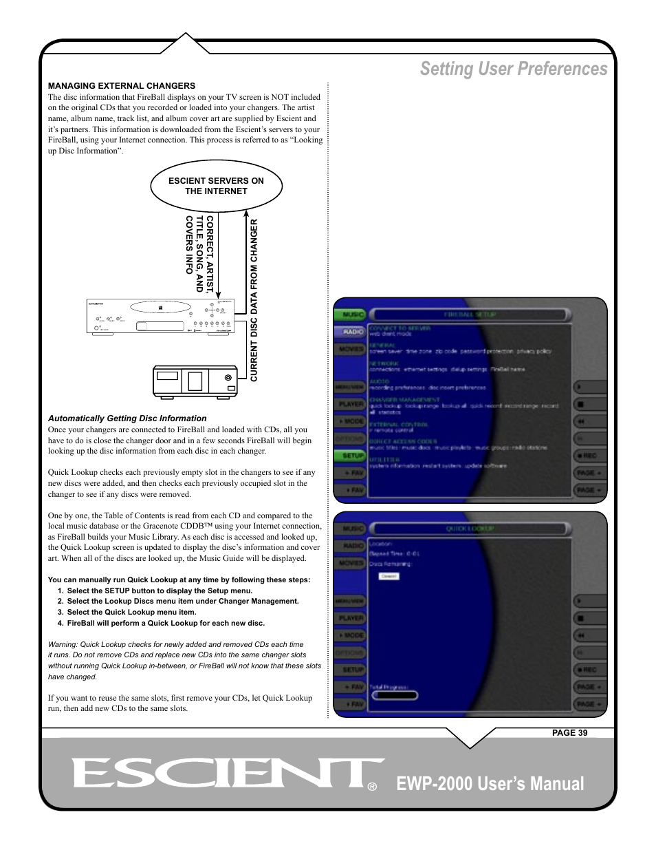 Ewp-2000 user’s manual, Setting user preferences | Escient EWP-2000 User Manual | Page 39 / 44